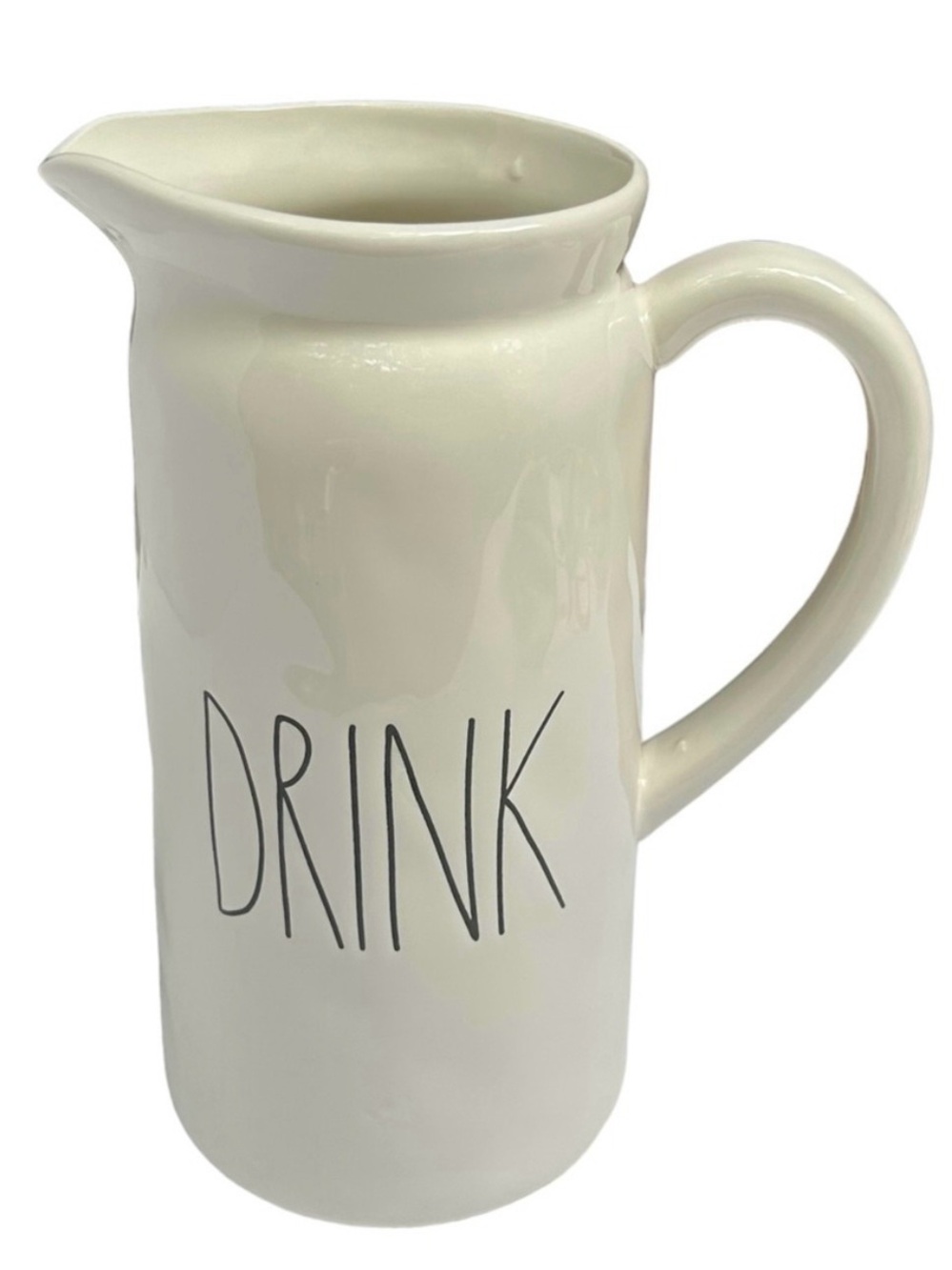 Rae Dunn DRINK Pitcher Creamy White Black Large Letters Dimples NWT 2017 OG